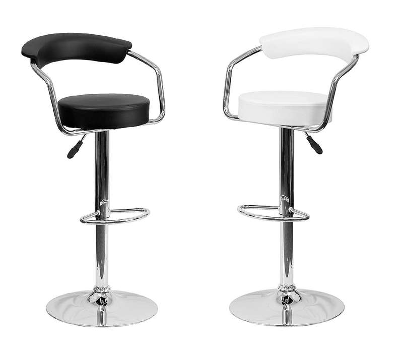 SMTE Chrome Base Bar Stools - Set of 2 - Black with keychain