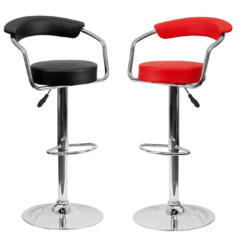 SMTE Chrome Base Bar Stools - Set of 2 - Red with keychain