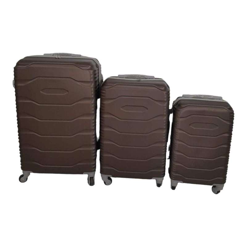SMTE 3 Piece ABS Trolley Luggage Bag Set - V1-F18 - Brown with keychain