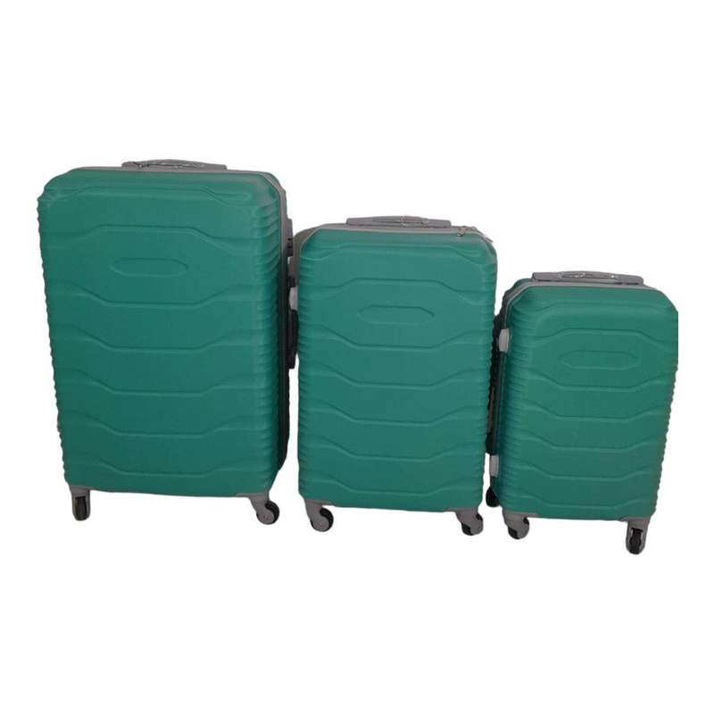 SMTE 3 Piece ABS Trolley Luggage Bag Set - V1-F18 - Green with keychain