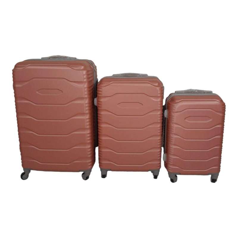 SMTE 3 Piece ABS Trolley Luggage Bag Set - V1-F18 - Pink with keychain