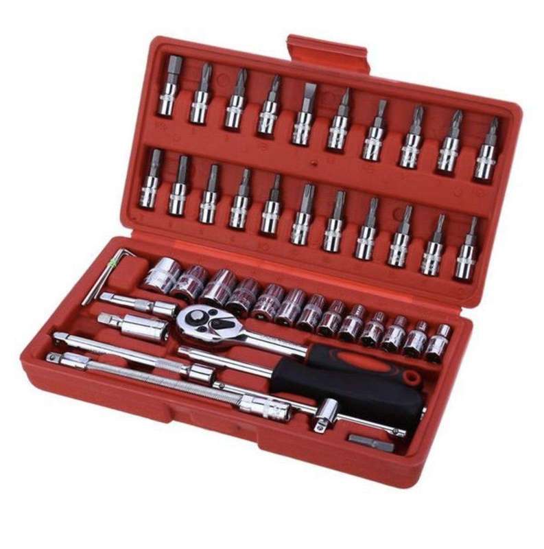 SMTE Acesa - 46 Piece Wrench Spanner Socket Tool Set Workshop Car Wrench Set with keychain