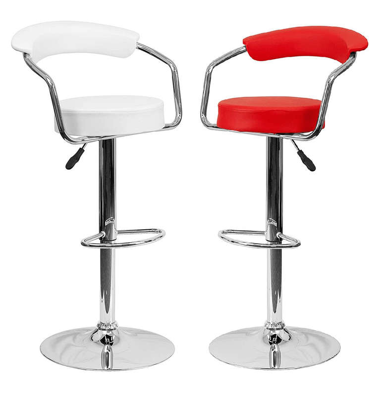 SMTE Chrome Base Bar Stools - Set of 2 - White with keychain