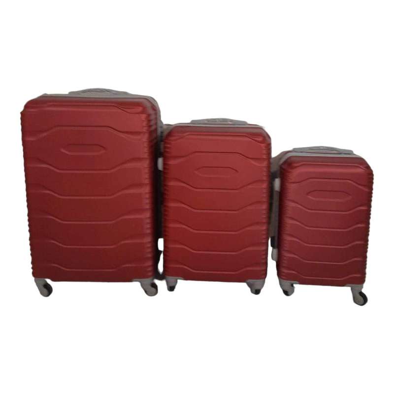 SMTE 3 Piece ABS Trolley Luggage Bag Set - V1-F18 - Red with keychain