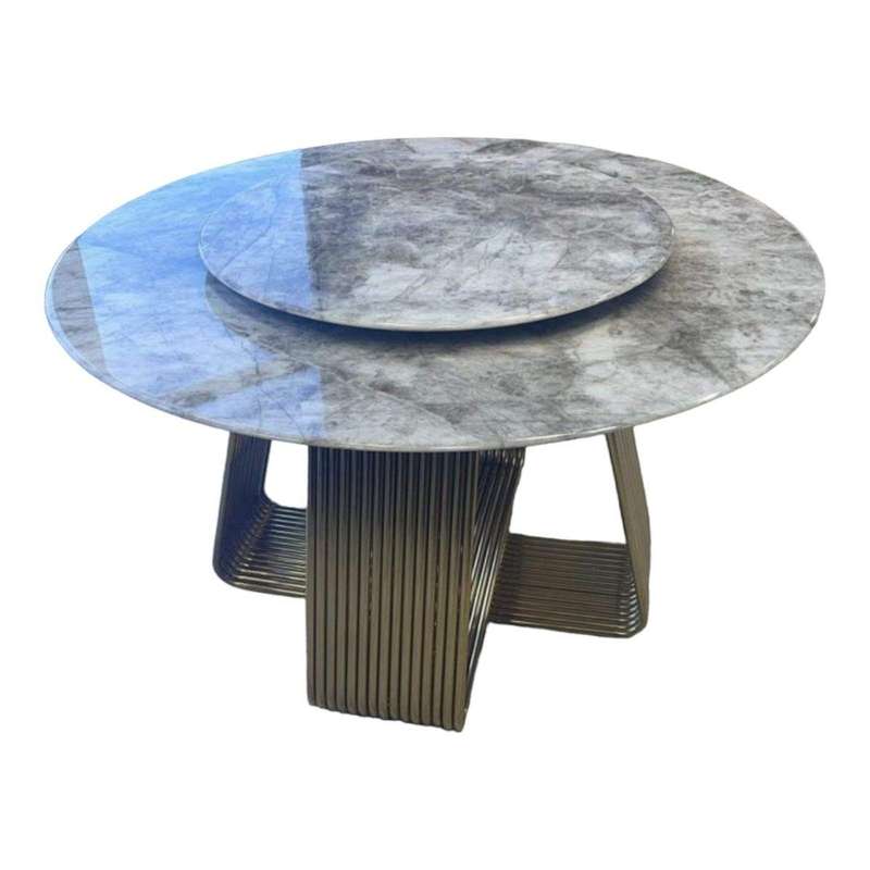 SMTE Luxury Round Marble Dining Asian Table - Grey - A-Dt-F21 with keychain