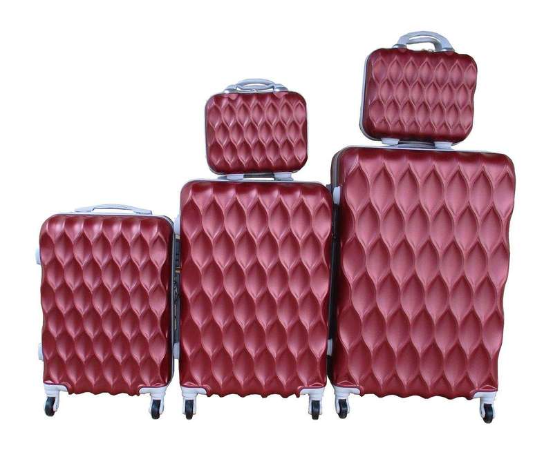 SMTE Durable ABS 5-Piece Luggage Set with Spinner Wheels, Red & Silver Accents with keychain