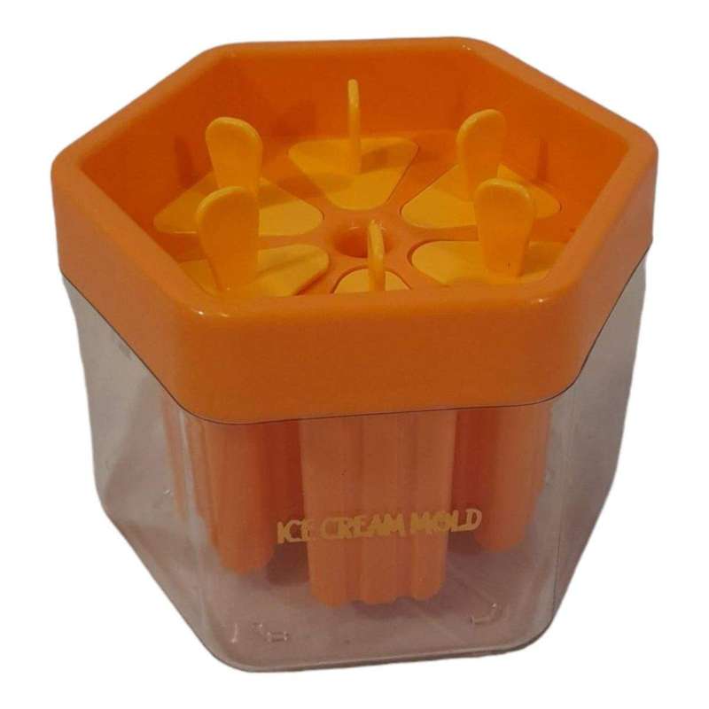 SMTE 6 Grid Ice Cream Mold With Ice Bucket-F24 - Orange with keychain
