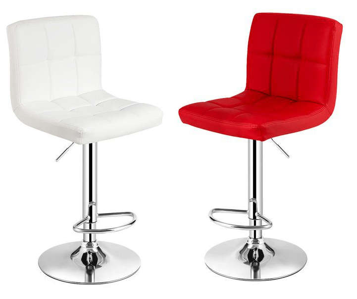 SMTE Stylish Chrome Base Bar Stools - Set of 2 - Red with keychain