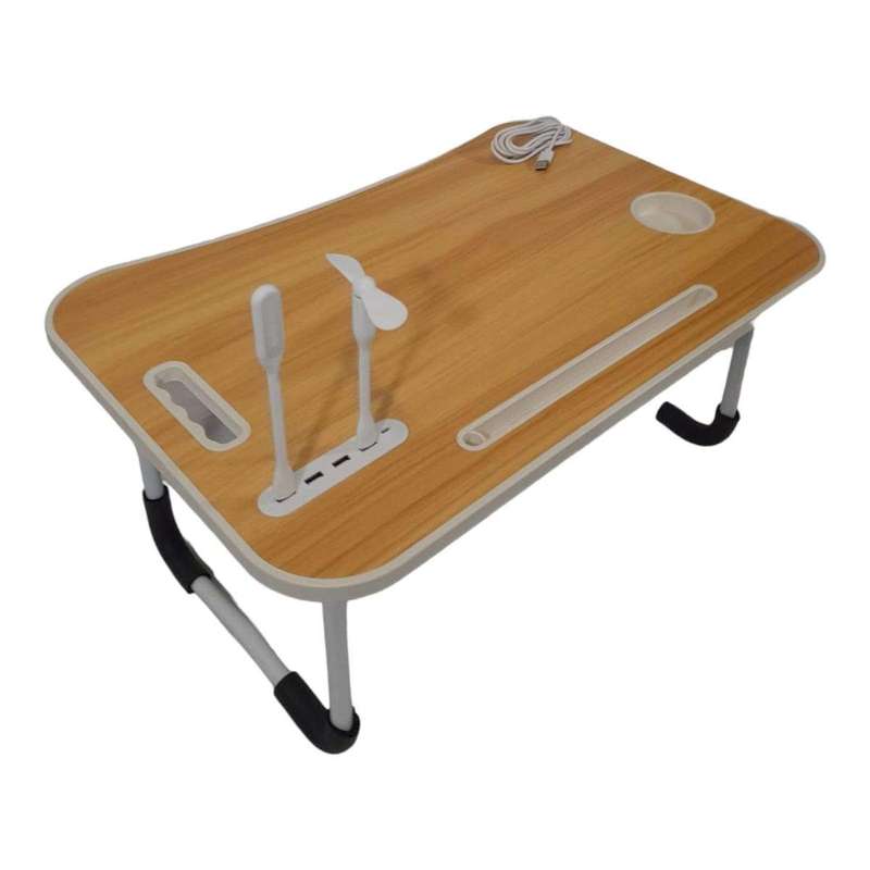 SMTE-Collapsible USB Port Laptop Desk.-F24 - Brown with keychain