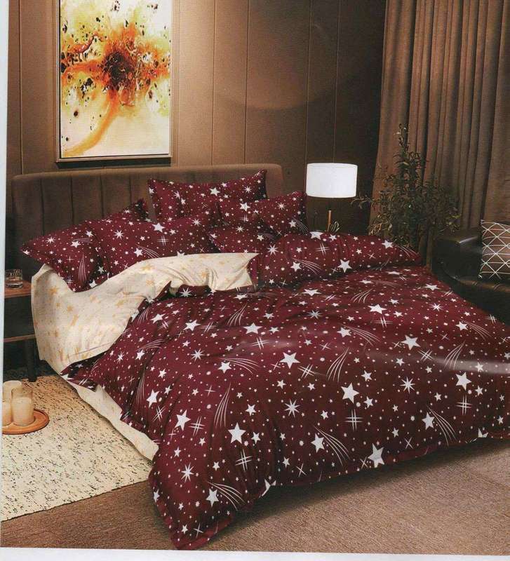 SMTE Bedspread Set 5 Piece Microfiber - F14 - D8 - (Red) - Queen with keychain