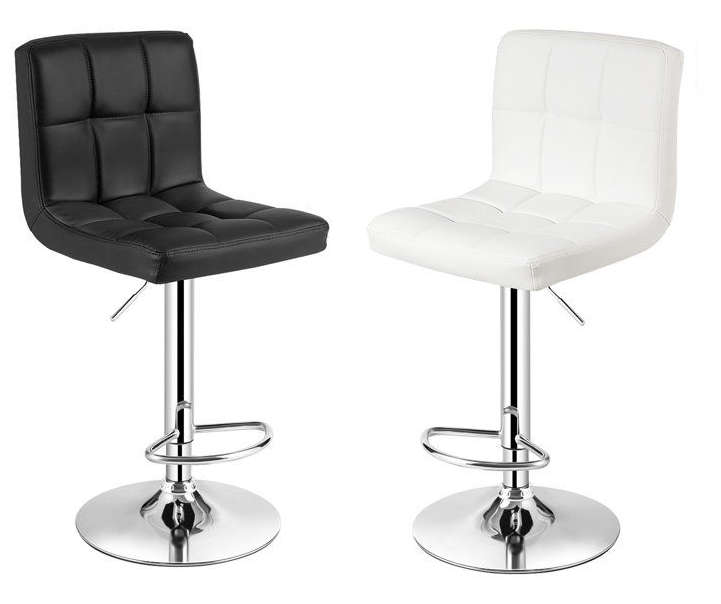 SMTE Stylish Chrome Base Bar Stools - Set of 2 - White with keychain