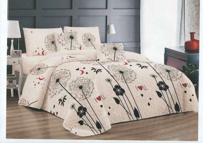SMTE Bedspread Set 5 Piece Microfiber - F14 - D2 - (White) - Queen with keychain