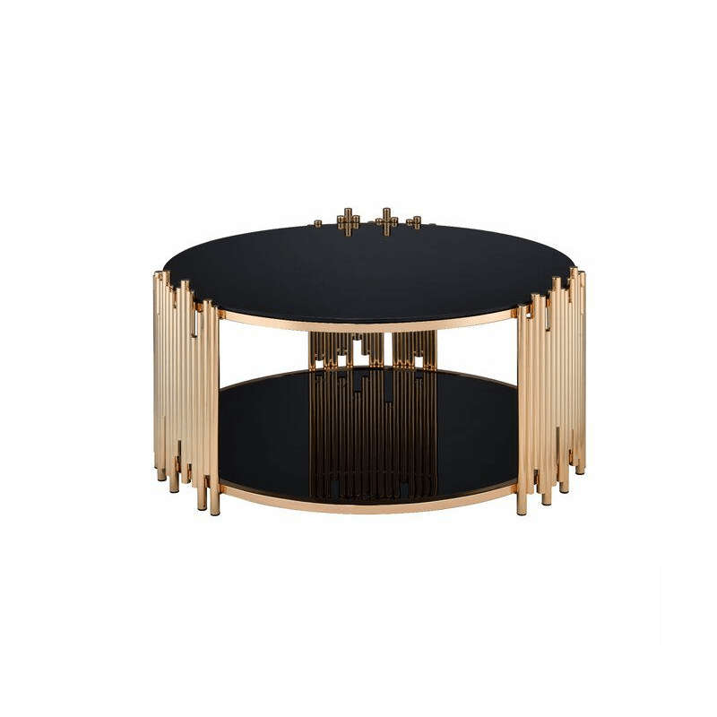 SMTE Modern Round Centre Gold and Black Coffee Table with keychain