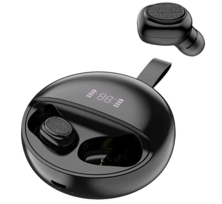 SMTE YH-03 Wireless Stereo BT Earphone with LED Power Display - Black with keychain