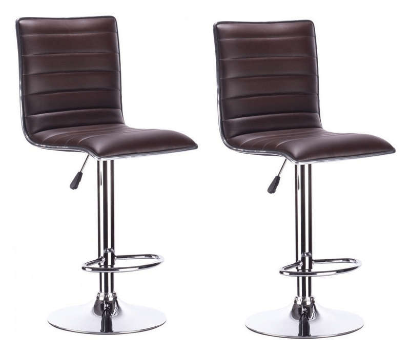SMTE Chrome Base PU Leather Bar Stools - Brown with keychain