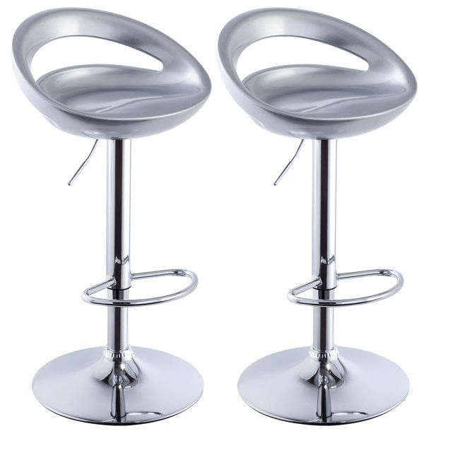SMTE Glossy Chrome Base Bar Stools - Silver with keychain