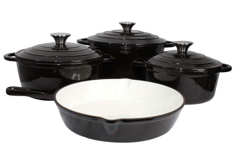 SMTE Durable Cast Iron Cookware Set 7 Piece - Black with keychain