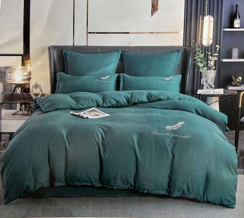SMTE Cotton Plain Beautiful Feather Double Duvet Cover 6 Pieces - Teal with keychain