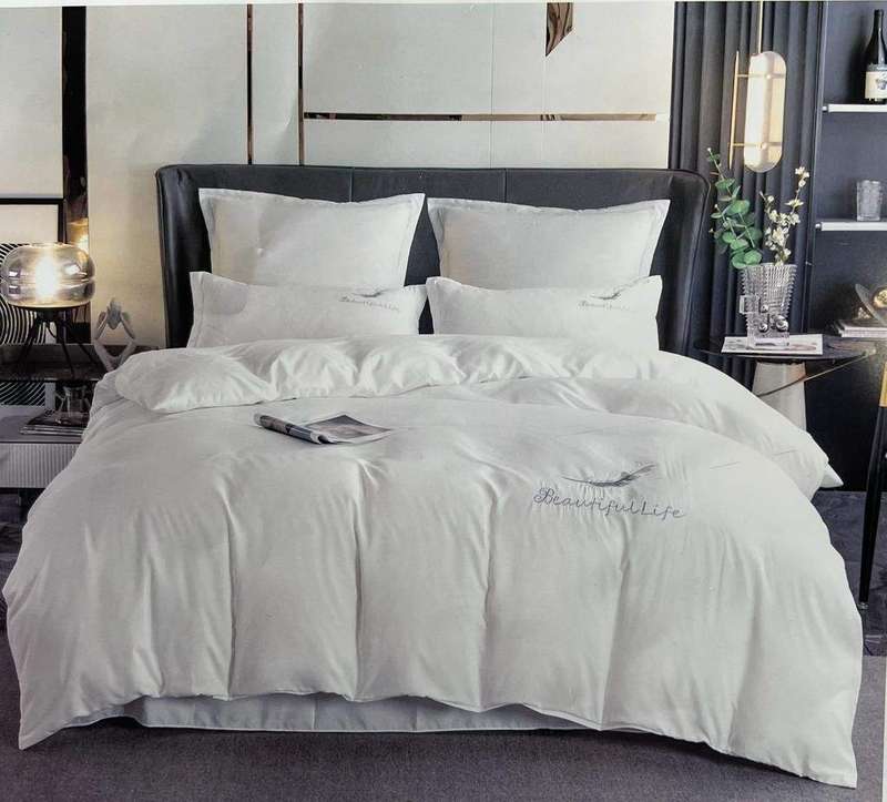 SMTE Cotton Plain Beautiful Feather Double Duvet Cover 6 Pieces - White with keychain