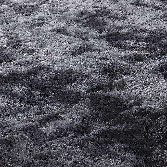 SMTE Light Fluffy Shaggy Rug/Carpet - Black &Grey with keychain