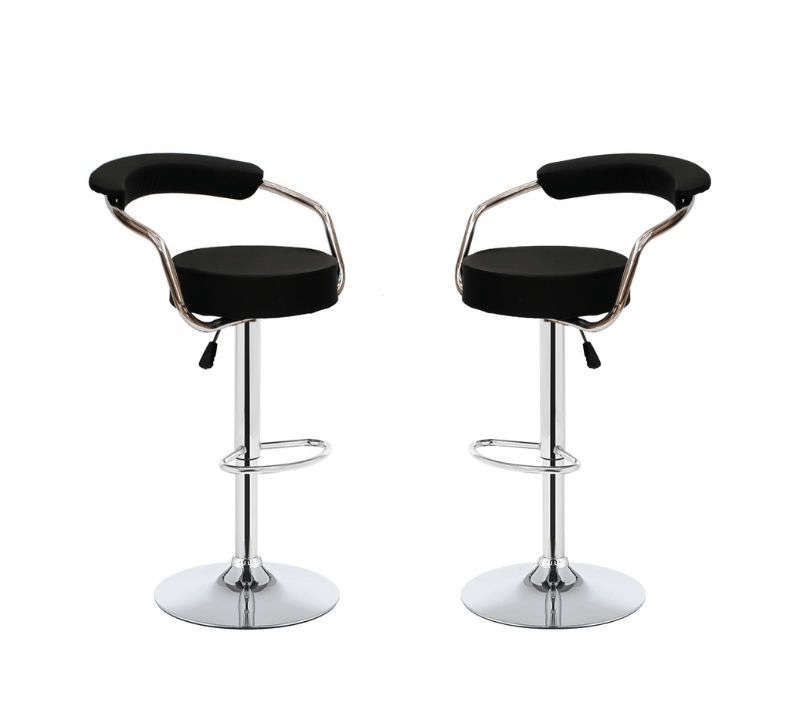 SMTE Chrome Base Pu Leather Bar Stools - Black with keychain