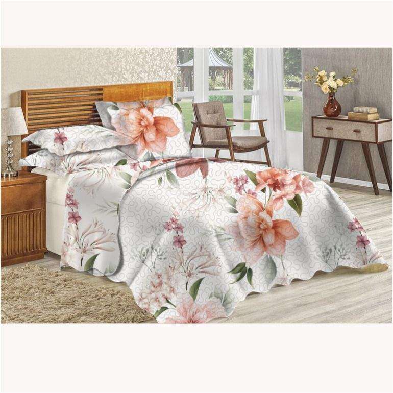 SMTE 5 Piece Floral White Bedspread Set with keychain