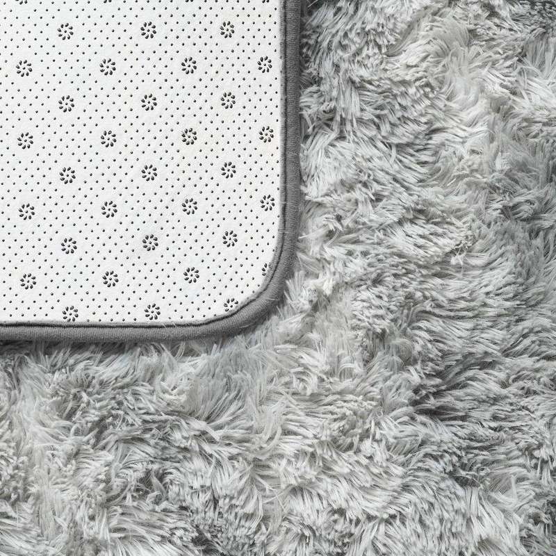 SMTE Light Fluffy Shaggy Rug/Carpet - Grey&White with keychain