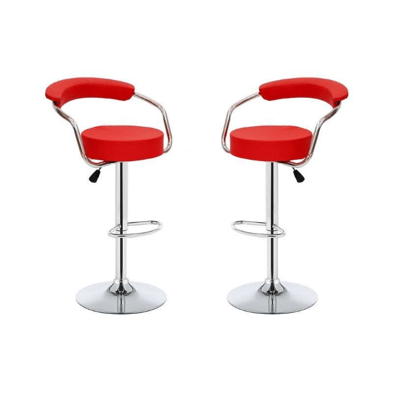 SMTE Chrome Base Pu Leather Bar Stools - Red with keychain