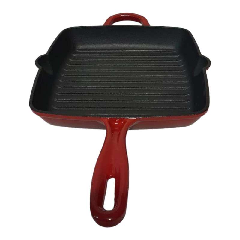 SMTE Stunning Cast-iron Grill Pan - Red with keychain