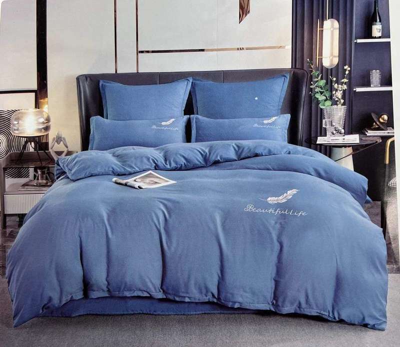SMTE Cotton Plain Beautiful Feather Queen Duvet Cover - Blue with keychain