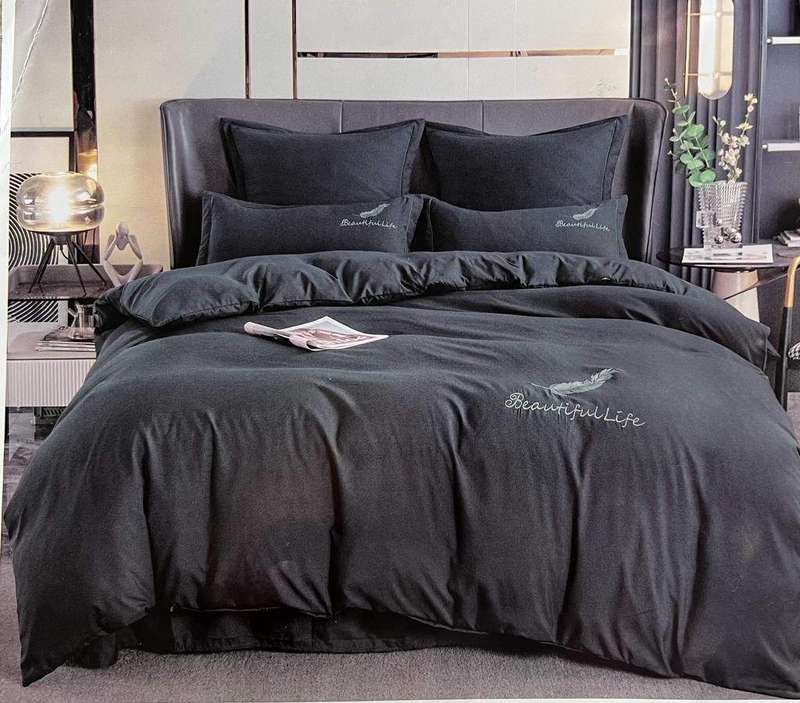 SMTE Cotton Plain Beautiful Feather Queen Duvet Cover - Dark Grey with keychain