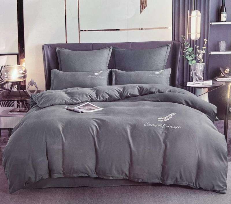 SMTE Cotton Plain Beautiful Feather Queen Duvet Cover - Light Grey with keychain