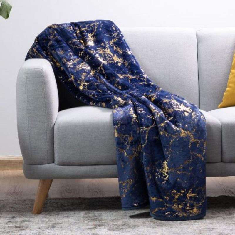 SMTE Luxury Super Fluffy Throw 180X200cm Gold Scratch - Royal Blue with keychain