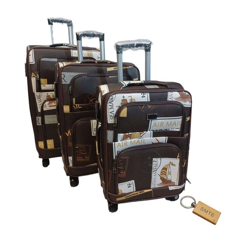 SMTE Leather Black 3 Piece Suitcase Set and SMTE keyring with keychain