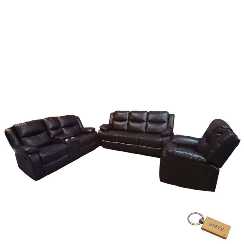 SMTE Burgundy Elegance 3-Piece Leather Sofa Set-9824(321) with Keyring with keychain