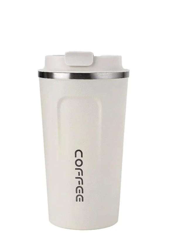 SMTE 380 ml Stainless Steel Vacuum Travel Coffee Mug - White with keychain