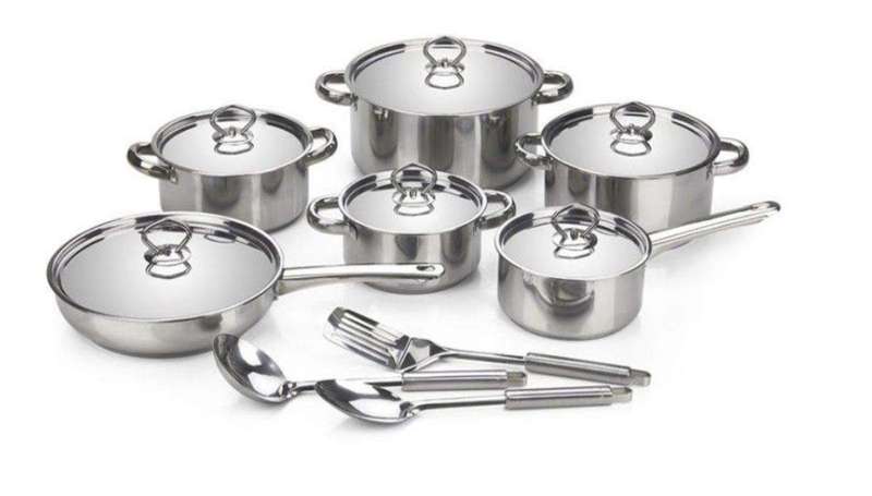 SMTE Sastro - Set Of 15 Pieces Heavy Bottom Stainless Steel Cookware with keychain