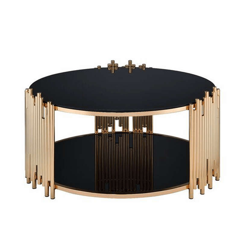 SMTE Stylish Black And Gold Glass Round Center Coffee Table with keychain