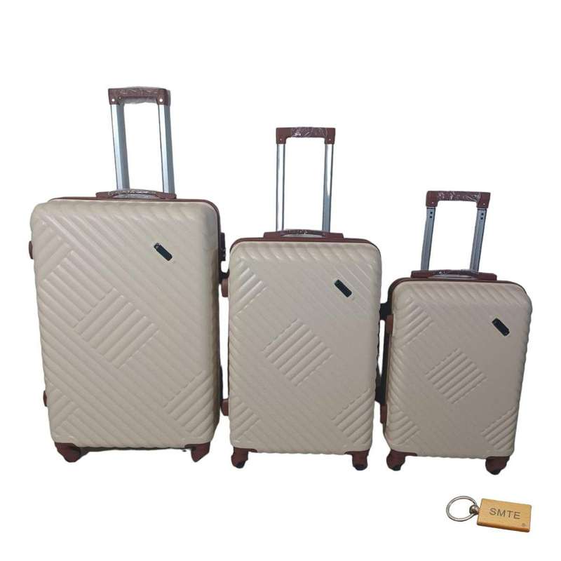 SMTE Expert Hard Outer Shell Suitcase - Quad Wheel-G2 With SMTE Bag Tag - 3-Piece - Beige White w...