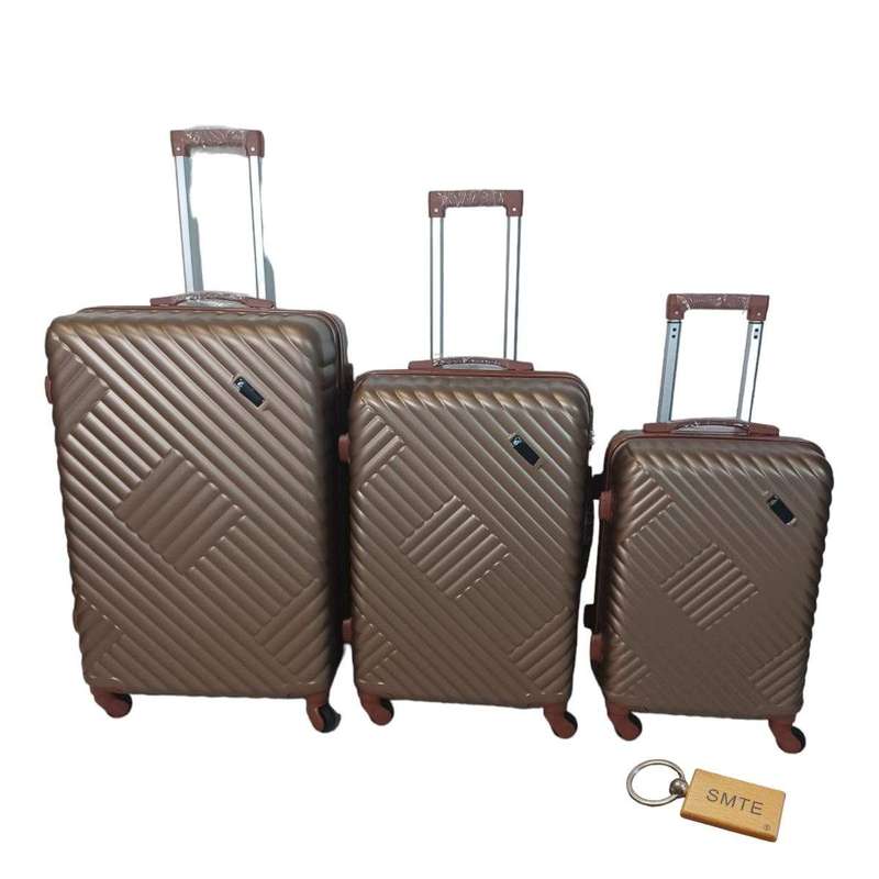 SMTE Expert Hard Outer Shell Suitcase - Quad Wheel-G2 With SMTE Bag Tag - 3-Piece - Mocha Brown w...