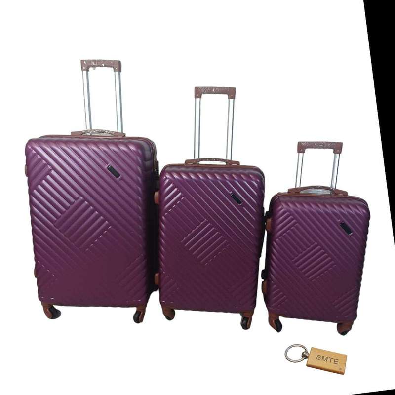 SMTE Expert Hard Outer Shell Suitcase - Quad Wheel-G2 With SMTE Bag Tag - 3-Piece - Purple with k...