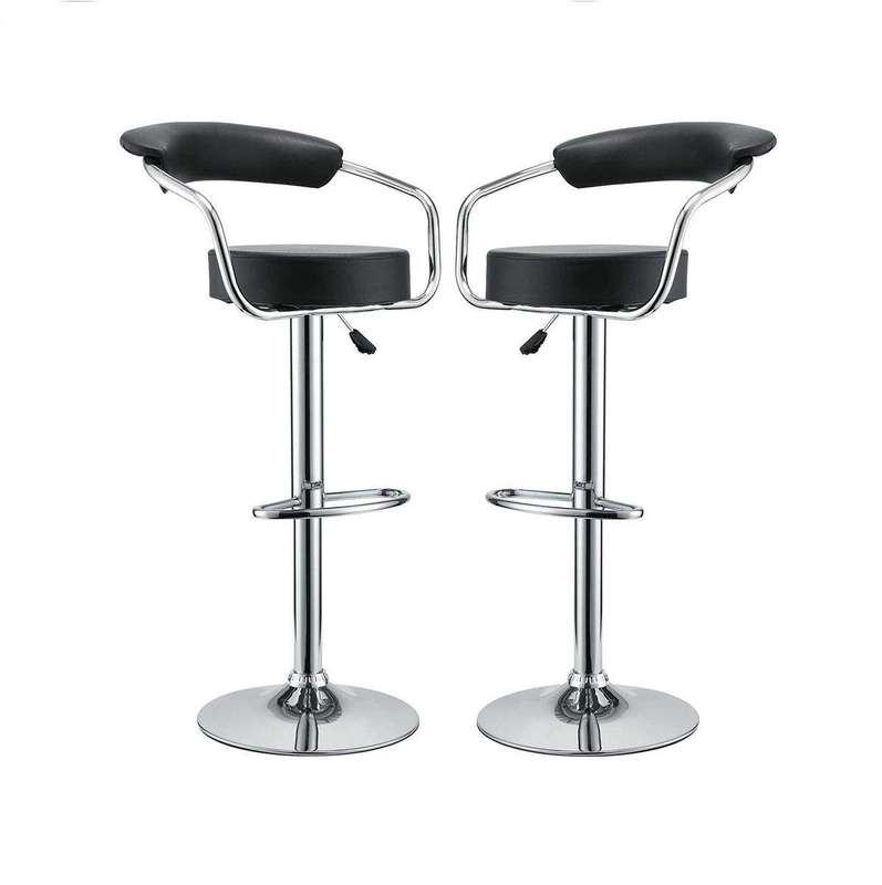 SMTE Bar Stools with Arms and Chrome Base - Set of 2 - Black with keychain