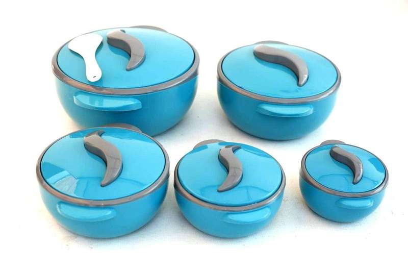 SMTE Maam - Food Warmers Thermo Containers 5-Piece Set - 500ml to 4500ml - Blue with keychain