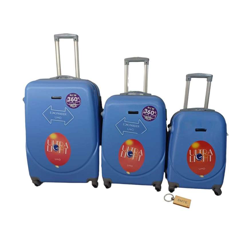 Smte -360 Degree Quad Wheel Luggage With Smte Bag tag - 3 Piece - Baby blue with keychain
