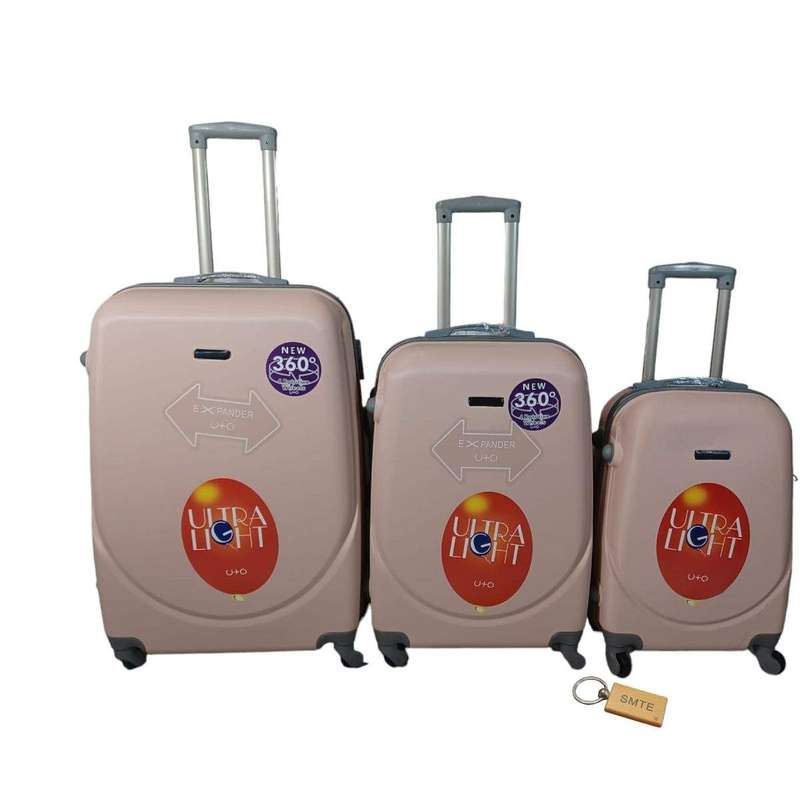 Smte -360 Degree Quad Wheel Luggage With Smte Bag tag - 3 Piece - Misty Rose with keychain