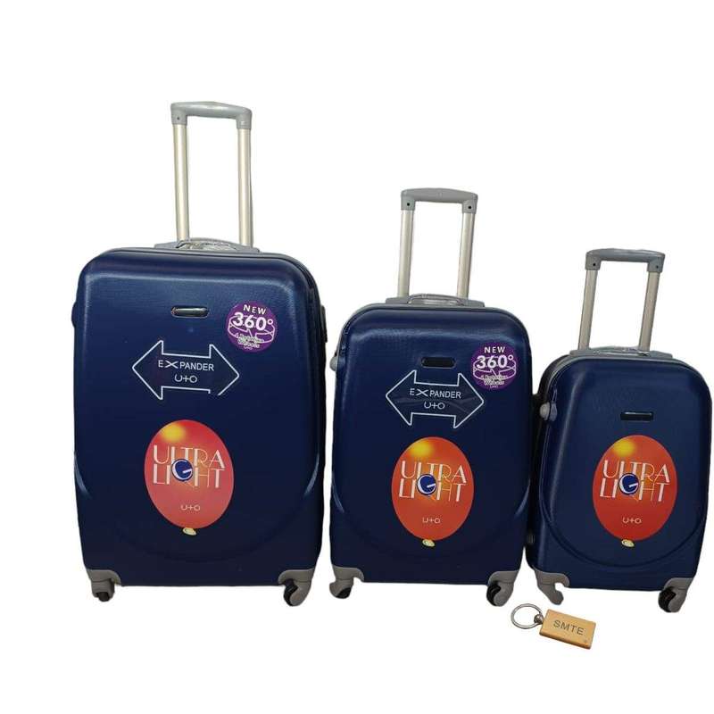 Smte -360 Degree Quad Wheel Luggage With Smte Bag tag - 3 Piece - Navy with keychain