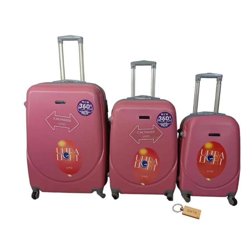 Smte -360 Degree Quad Wheel Luggage With Smte Bag tag - 3 Piece - Pink bubble Gum with keychain