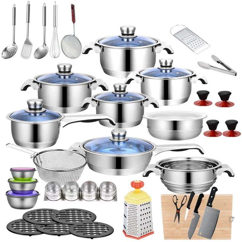 SMTE Quality Stainless Steel 7 Layer Capsuled Bottom Cookware Set - 50 Piece with keychain