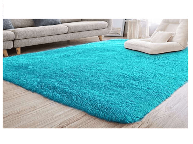 SMTE Fluffy Carpet/Rug - Plain Blue Rug with keychain