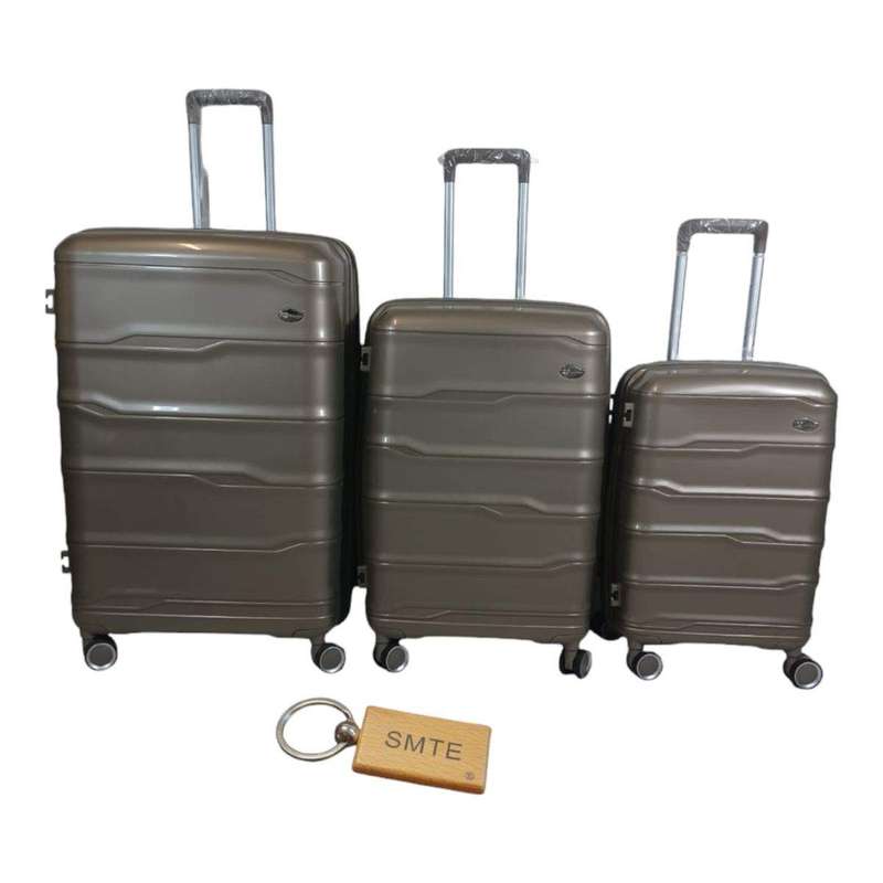 Smte - Elite New Dec Hard Outer Shell Luggage With Smte Bag Tag - 3 Piece - Coffee with keychain
